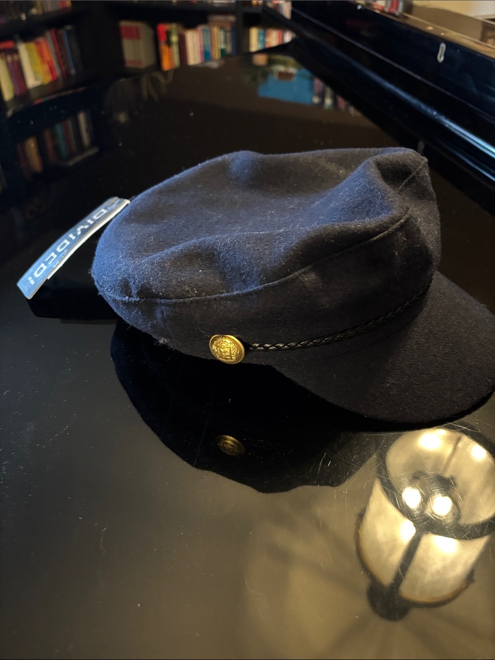 Dark blue Wool Captain Cap with Gold Button Detail